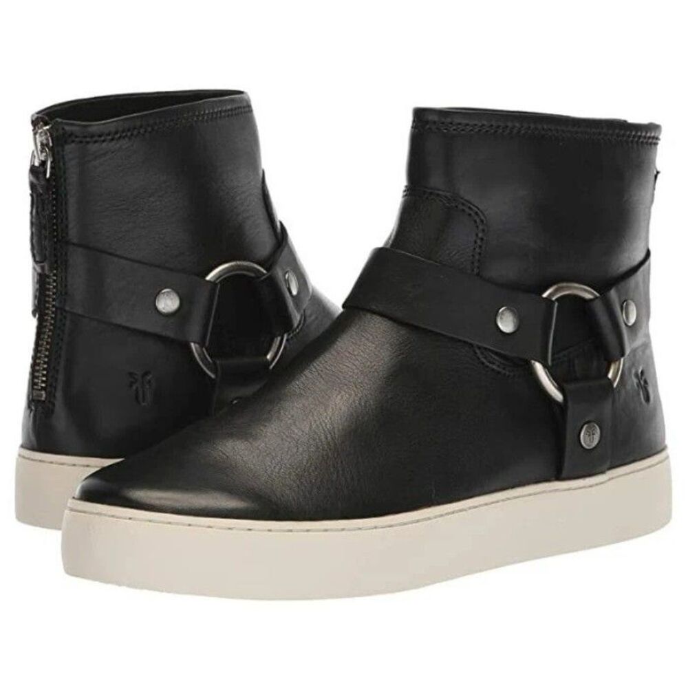 Frye Lena Harness Booties Womens Size 8 Black Leather Ankle Sporty Boots NEW